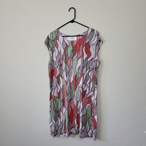 Blue Platypus Women's Size L Cap Sleeve Dress‎ Tropical Leaf Abstract Pattern